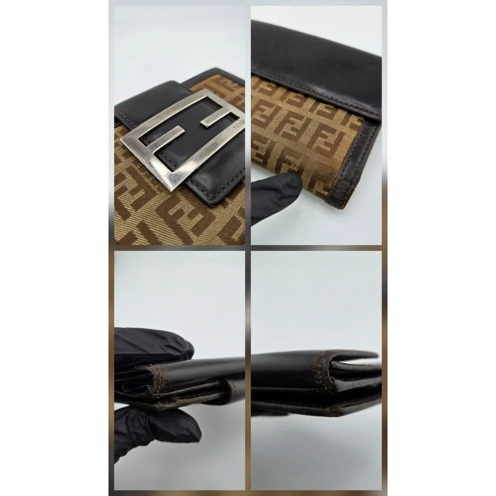 Fendi Zucca Canvas Bifold Wallet Brown Leather FF Logo